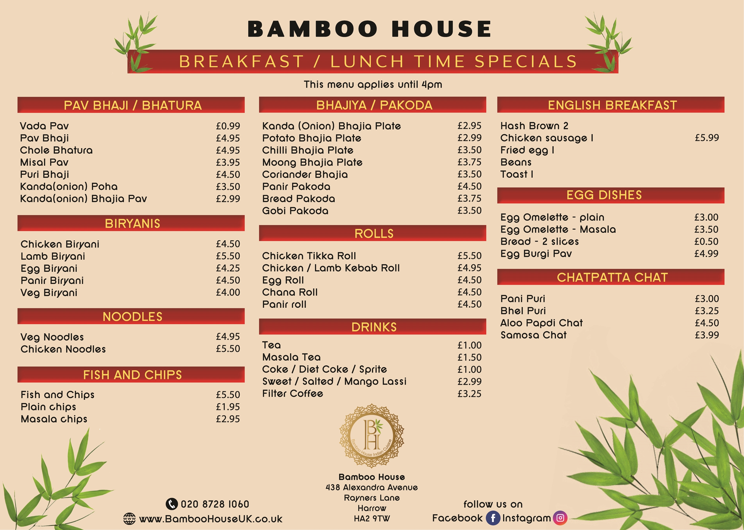 Bamboo house restaurant menu